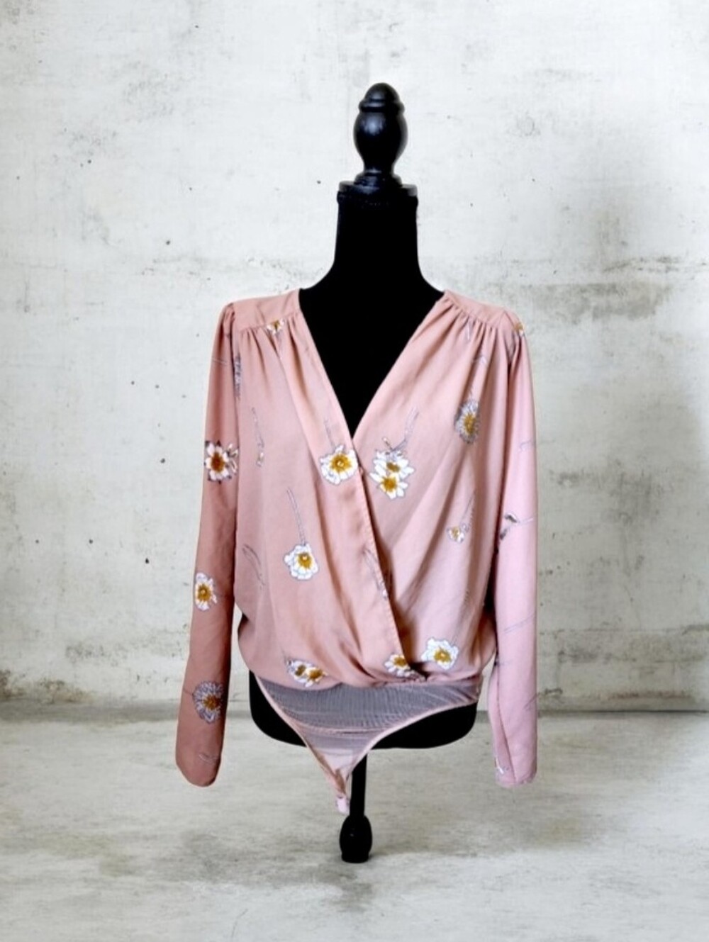 Astr Blush Floral Wrap Bodysuit Long Sleeve S